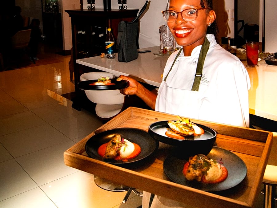 Teriyaki seared salmon with risotto by private chef Ru Furusa